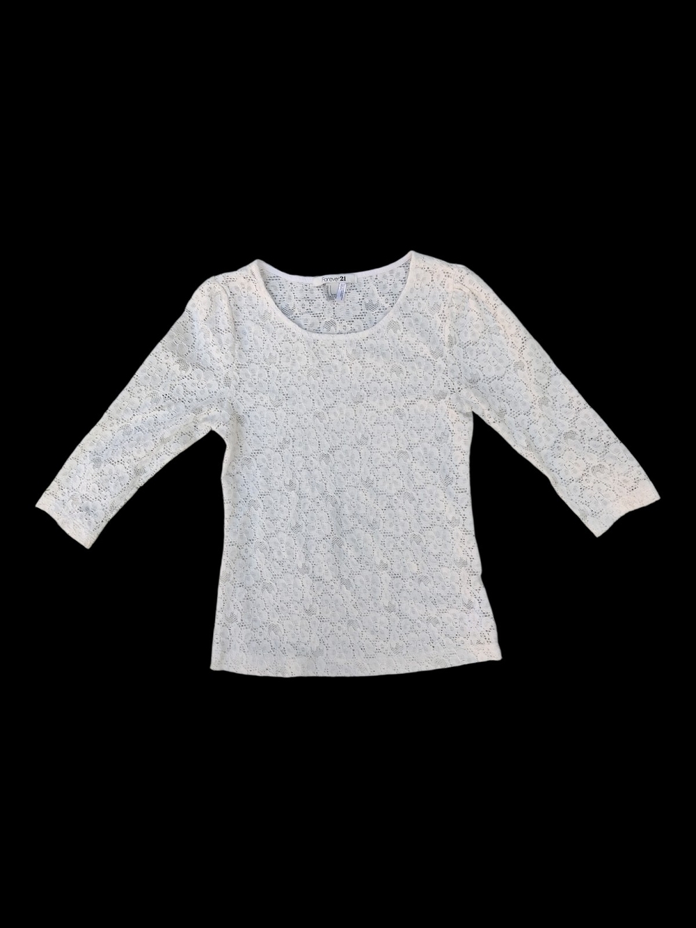 Forever 21 White Lace Scoop Neck 3/4 Sleeve Top